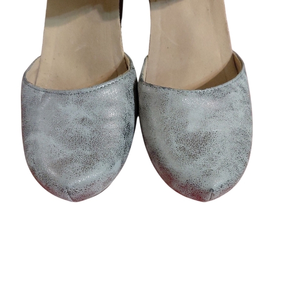 Pierre Dumas Enya Metallic Silver Leathrr Wedge Sandals Size 8 M - Picture 3 of 10